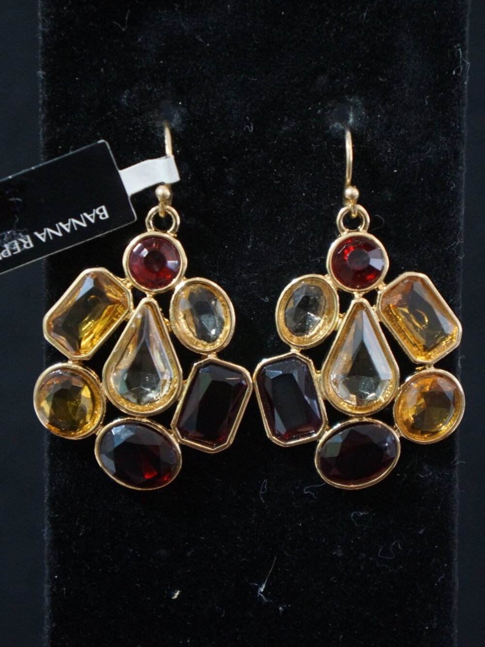 NWT Banana Republic Multi Gemstone Cluster Drop Earrings Gold Chandelier